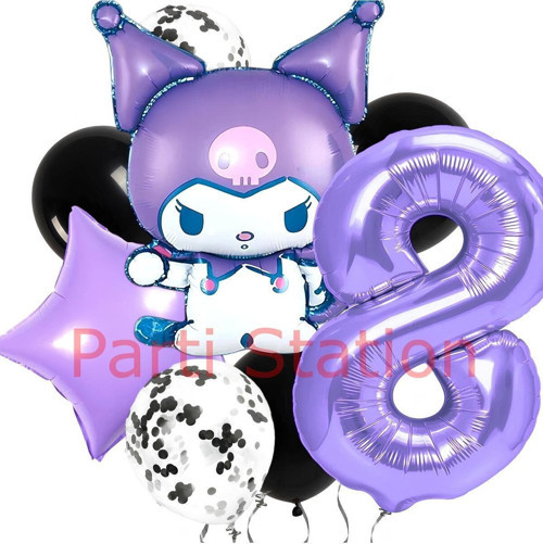 Kuromi 8 Yaş Balon Set Yıldız Balon Anime Sanrio Hello Kitty Kuromi Konsept Doğum Günü Balon Set