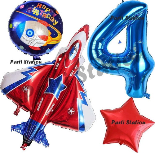 Uzay Konsept Roket Balon 4 Yaş Doğum Günü Set Galaksi Uzay Mekiği Balon Konsept Doğum Günü Set