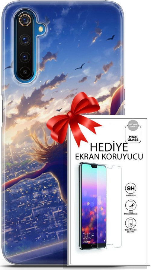 Realme 6 Pro Kılıf Orijinal Seri Fantasy 03 Kuşlar Kız Arka Kapak + Ekran Koruyucu