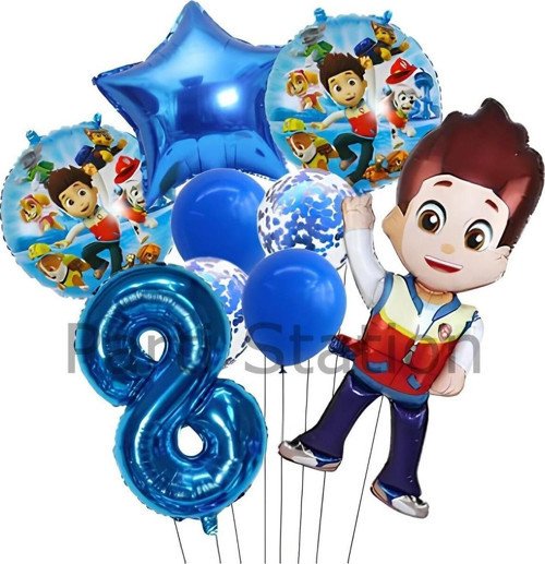 Paw Patrol Ryder 8 Yaş Lacivert Balon Set Paw Patrol Ryder Konsept Doğum Günü Parti Balon Set