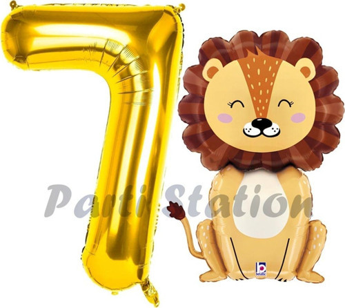 Aslan Balon 7 Yaş Balon Set Safari Konsept Aslan Balon Ve Gold Renk Rakam Balon