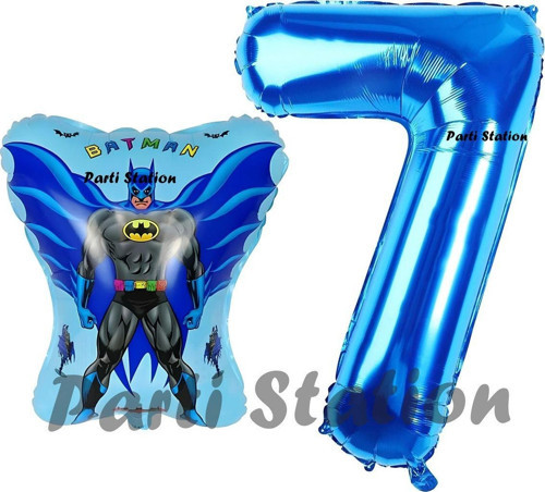 Batman Konsept 7 Yaş Balon Set Batman Yarasa Ve Lacivert Rakam Balon Doğum Günü Balon Set