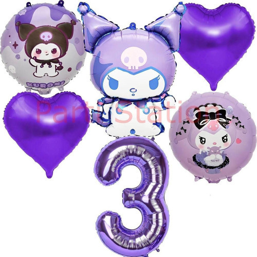 Kuromi 3 Yaş Balon Set Anime Sanrio Mymelody Cinnamonroll Hello Kitty Kuromi Konsept Doğum Günü Set