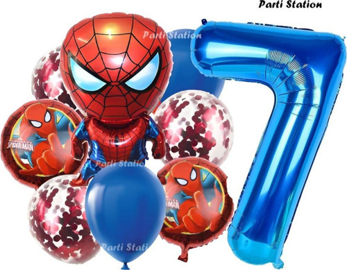 Spiderman Yıldız Balonlu 7 Yaş Konsept Doğum Günü Balon Set Örümcek Adam Spiderman Balon Set
