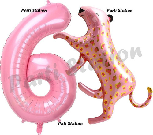 Pembe Leopar 6 Yaş Balon Set Pembe Leopar Safari Konsept Doğum Günü Parti Balon Set