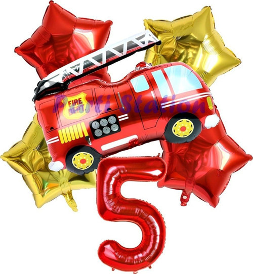 İtfaiye Fireman Balon 5 Yaş Doğum Günü Balon Set Araçlar Konsept İtfaiye Balon Ve Rakam Balon