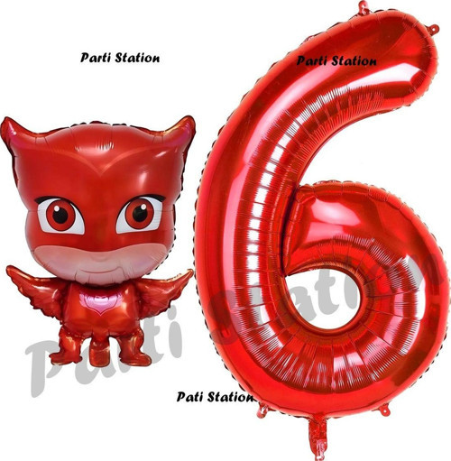 Pijamaskeliler Baykuş Kız Balon 6 Yaş Doğum Günü Set Pjmasks Konsept Balon Ve Kırmızı Rakam Balon