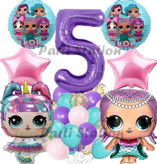 Konsept 5 Yaş Balon Set Unicorn Mor Rakam Balon Parti Doğum Günü Balon Set