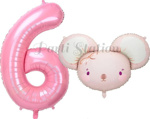 Pink Mouse 1 Yaş Balon Set Sevimli Pembe Fare Konsept Balon Ve Pembe Rakam Balon Hamster Balon