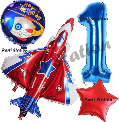 Uzay Konsept Roket Balon 1 Yaş Doğum Günü Set Galaksi Uzay Mekiği Balon Konsept Doğum Günü Set