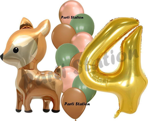 Woodland Geyik Balon 4 Yaş Balon Set Sevimli Ceylan Balon Ve Gold Rakam Balon Doğum Günü Set