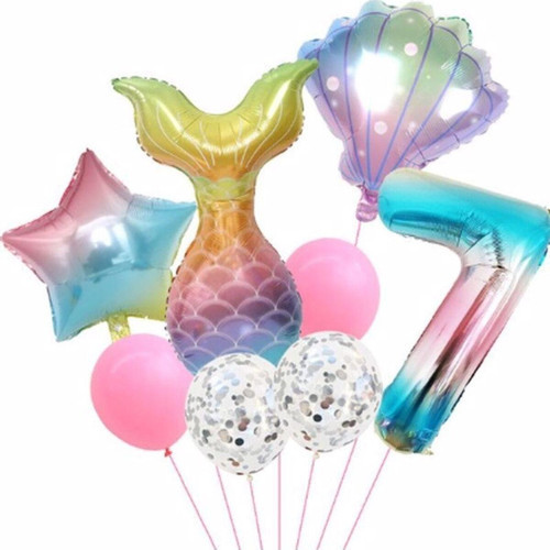Deniz Kızı Konsept 7 Yaş Balon Deniz Kızı Doğum Günü Set Yaş Balon