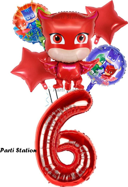 Pjmasks Baykuş Kız 6 Yaş Konsept Doğum Günü Balon Set Pijamaskeliler Baykuş Kız Tema Parti Balon Set