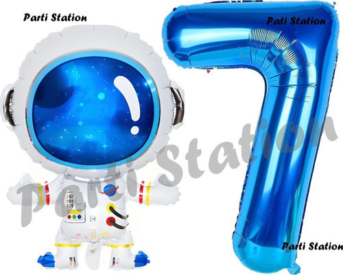 Uzay Astronot Konsept 7 Yaş Balon Set Uzay Astronot Ve Lacivert Rakam Balon Doğum Günü Balon Set