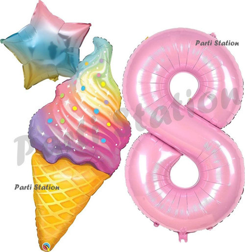 İce Cream Pastane Dondurma Konsept 8 Yaş Doğum Günü Balon Set Dondurma Tema Doğum Günü Balon