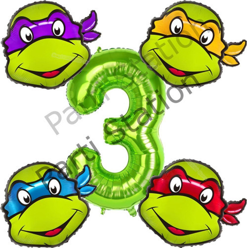 Ninja Kaplumbağalar 3 Yaş Yeşil Balon Set Ninja Turtles Konsept Doğum Günü Balon Set Mbappe Balon