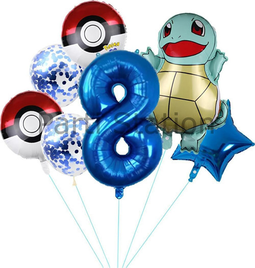 Pokemon Squirtle Konsept 8 Yaş Balon Set Pokemon Squirtle Yıldız Balon Doğum Günü Folyo Balon Set