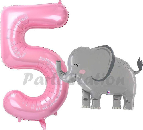 Sevimli Fil Balon 5 Yaş Doğum Günü Balon Set Safari Konsept Fil Balon Ve Pembe Renk Rakam Balon