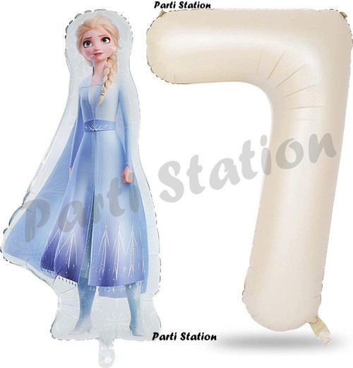 Elsa Frozen Balon 7 Yaş Doğum Günü Set Frozen Karlar Ülkesi Konsept Balon Ve Krem Rakam Balon