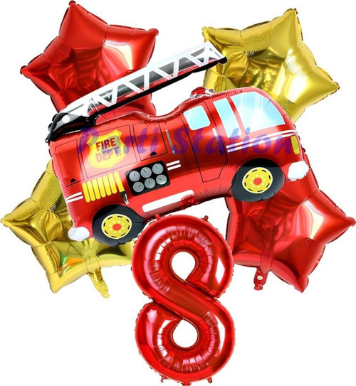 İtfaiye Fireman Balon 8 Yaş Doğum Günü Balon Set Araçlar Konsept İtfaiye Balon Ve Rakam Balon