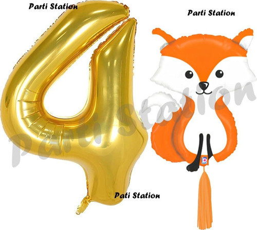 Woodland Tilki Balon 4 Yaş Balon Set Sevimli Tilki Balon Ve Gold Rakam Balon Doğum Günü Seti