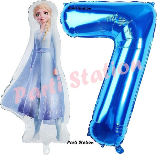 Elsa Frozen Balon 7 Yaş Doğum Günü Set Frozen Karlar Ülkesi Konsept Balon Ve Lacivert Rakam Balon