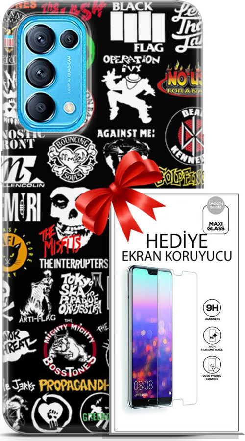 Oppo Reno 5 Pro Kılıf Orijinal Seri Punky 29 Armalar Leke Tutmaz Kapak + Ekran Koruyucu