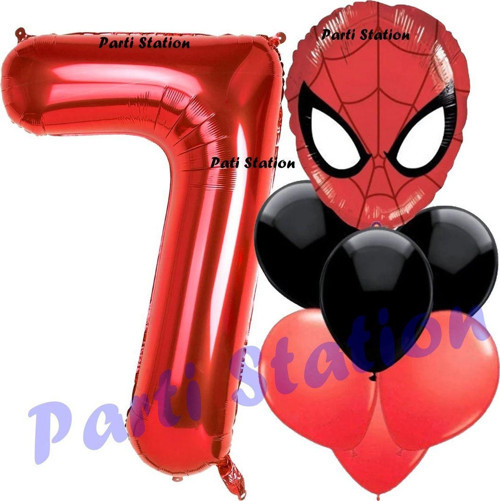 Örümcek Adam 7 Yaş Balon Ve Kırmızı Rakam Balon Doğum Günü Parti Set Spiderman Kırmızı Balon Set