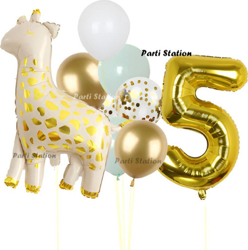 Sevimli Zürafa Konsept 5 Yaş Doğum Günü Balon Set Safari Tema Zürafa Parti Doğum Günü Balon Set