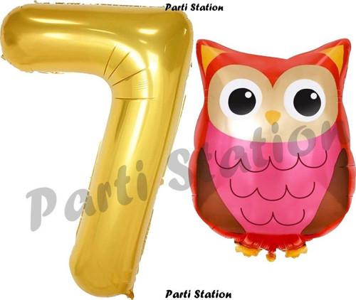 Woodland Baykuş Konsept 7 Yaş Balon Set Sevimli Baykuş Owl Ve Gold Rakam Balon Doğum Günü Balon Set