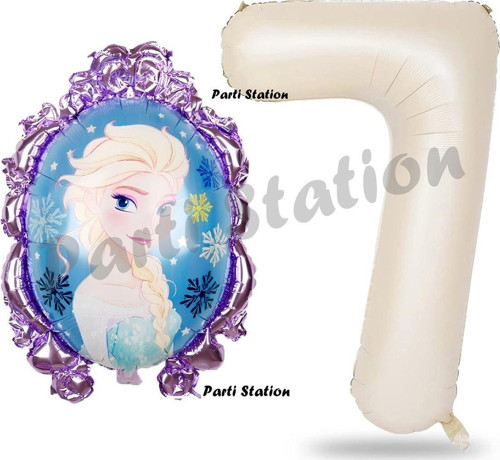 Frozen Balon 7 Yaş Doğum Günü Set Frozen Elsa Konsept Balon Ve Krem Rakam Balon Doğum Günü Set
