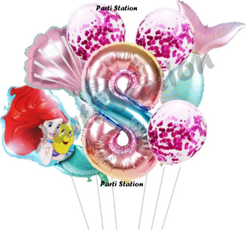 Küçük Deniz Kızı Ariel 8 Yaş Balon Set Little Mermaid Balloon Set Deniz Kızı Ariel Doğum Günü Set