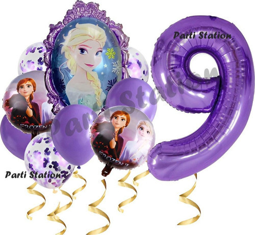 Frozen Balon 1 Yaş Doğum Günü Set Frozen Elsa Karlar Ülkesi Konsept Balon Ve Mor Rakam Balon