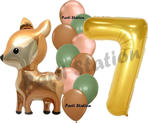 Woodland Geyik Balon 7 Yaş Balon Set Sevimli Ceylan Balon Ve Gold Rakam Balon Doğum Günü Set