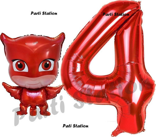 Pijamaskeliler Baykuş Kız Balon 4 Yaş Doğum Günü Set Pjmasks Konsept Balon Ve Kırmızı Rakam Balon