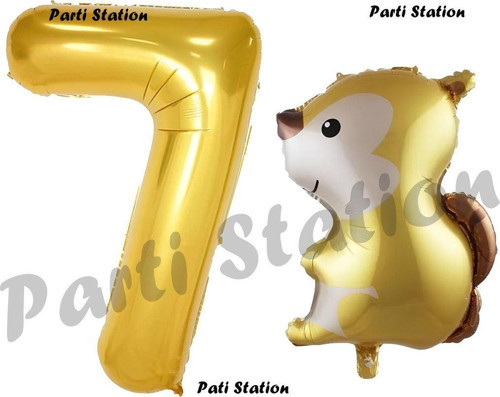 Woodland Sincap Balon 7 Yaş Balon Set Sincap Balon Ve Gold Rakam Balon Doğum Günü Seti