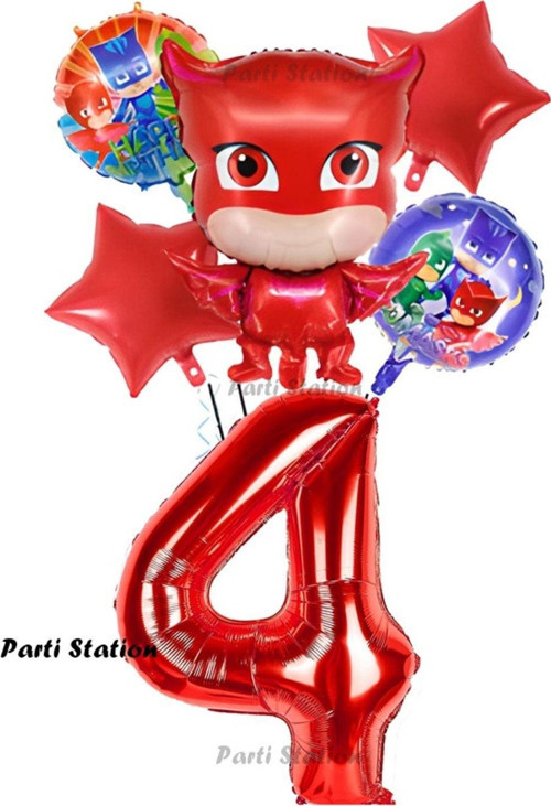Pjmasks Baykuş Kız 4 Yaş Konsept Doğum Günü Balon Set Pijamaskeliler Baykuş Kız Tema Parti Balon Set
