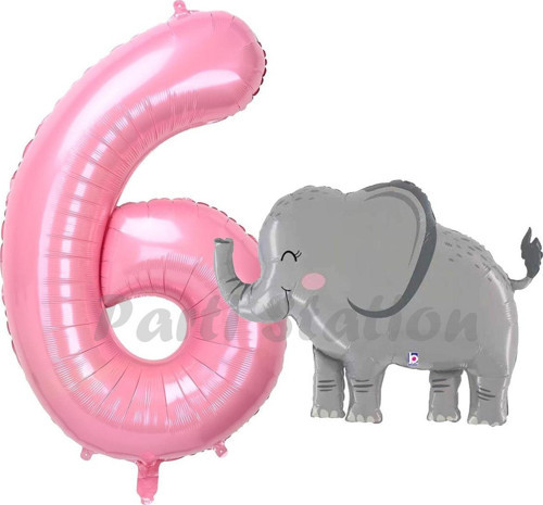 Sevimli Fil Balon 6 Yaş Doğum Günü Balon Set Safari Konsept Fil Balon Ve Pembe Renk Rakam Balon