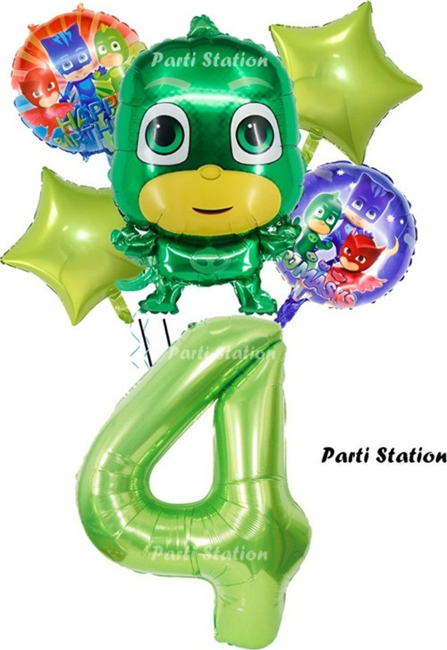 Pjmasks Kertenkele Çocuk 4 Yaş Doğum Günü Balon Set Pijamaskeliler Kertenkele Çocuk Tema Balon Set