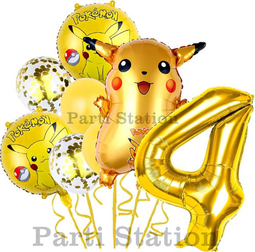 Pokemon Pikachu Konsept 4 Yaş Doğum Günü Balon Set Pokemon Pikaçu Folyo Balon Set