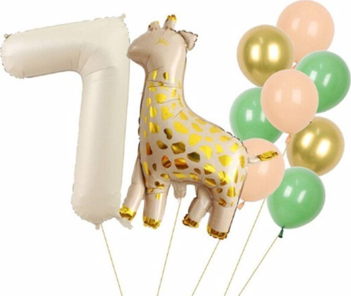 Zürafa 7 Yaş Balon Set Yıldız Balon Folyo Set Konsept Doğum Günü Set Yaş Balon Set