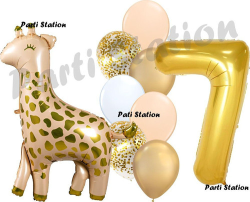 Zürafa Balon Set Safari Zürafa 7 Yaş Balon Set Sevimli Zürafa Ve Gold Rakam Balon Doğum Günü Set
