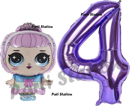 Prenses Lol Bebek 4 Yaş Balon Ve Mor Rakam Balon Doğum Günü Parti Set