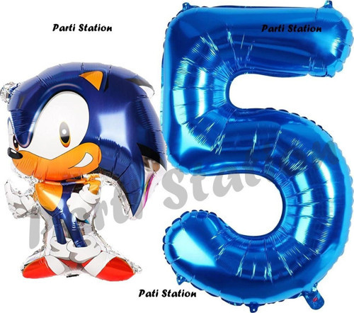 Tilki Sonic Balon 5 Yaş Doğum Günü Set Tilki Sonic Boom Konsept Balon Ve Lacivert Rakam Balon