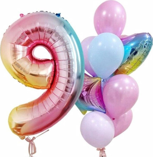 Gökkuşağı Balon Renkli Yaş Balon Rakam Konsept 9 Yaş Balon Doğum Günü Set Yaş Balon Set