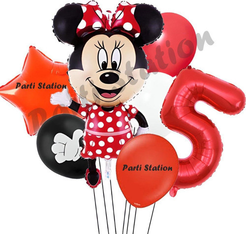 Minnie Mouse 5 Yaş Doğum Günü Set Minnie Mouse Konsept Balon Ve Kırmızı Rakam Balon