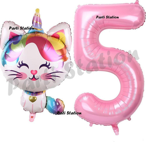Unicorn Kedi Balon 1 Yaş Doğum Günü Balon Set Unicorn Kedi Konsept Balon Ve Pembe Rakam Balon