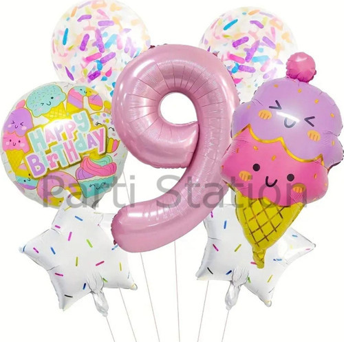 İce Cream Dondurma 9 Yaş Balon Set Şeker Dondurma Candy Balon İce Cream Konsept Doğum Günü Balon Set
