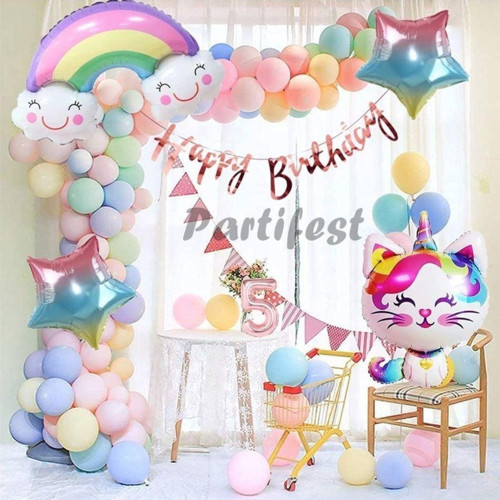 Unicorn Kedi Kitty Rakam Konsept 5 Yaş Balon Doğum Günü Set Yaş Balon Set