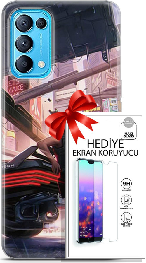 Oppo Reno 5 Pro Kılıf Orijinal Seri Cyberpunk 19 Keanu Reeves Tam Koruma Kılıf + Ekran Koruyucu